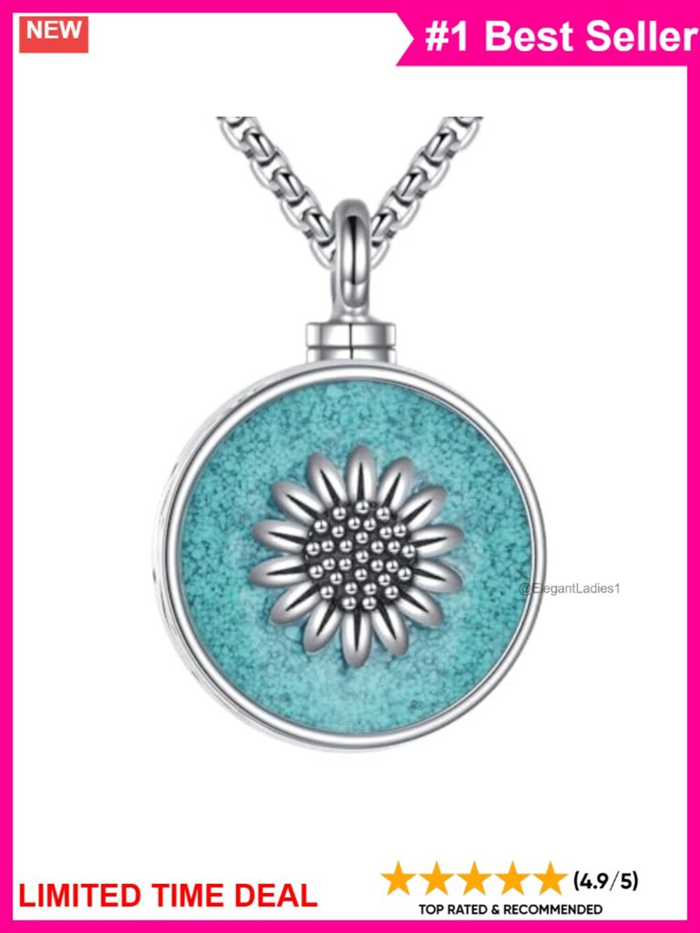 Sterling Silver Sunflower Urn Necklace Keepsake Memorial Ash Pendant